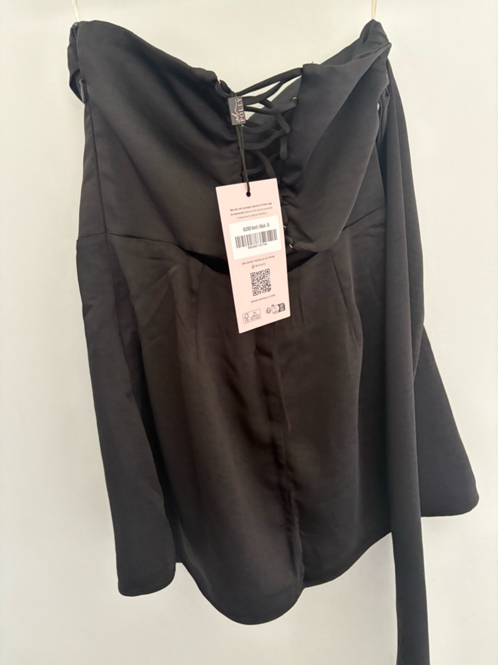 Oh Polly Anastasia Draped Halterneck Satin Mini Dress in Black - Picture 6 of 8